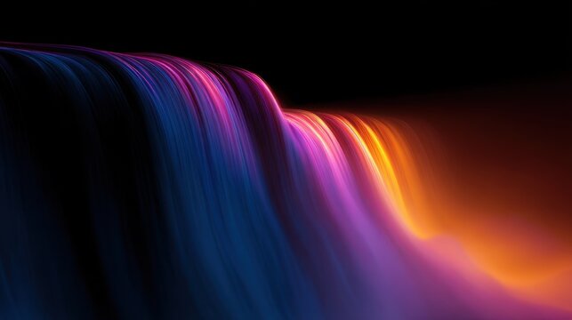 Vibrant neon waterfall of light across a dark abstract night sky