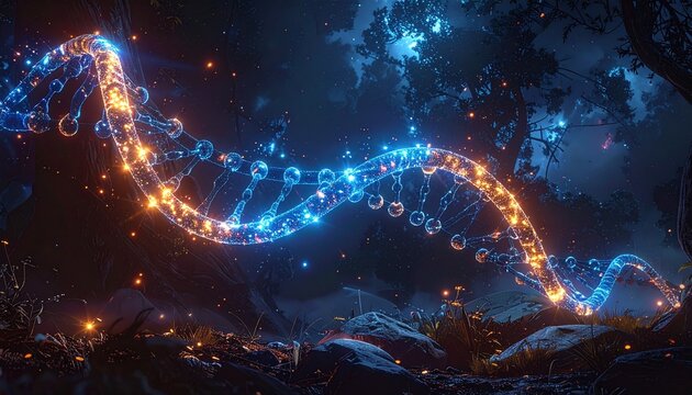 Abstract Cosmic Energy Stream with Glowing Orbs and Particles.