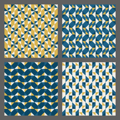 Teal and golden yellow, Color tessellation set, bundle of modern seamless vector patterns. Neutral retro colors. Repeatable design for fabric collection, wallpapers,