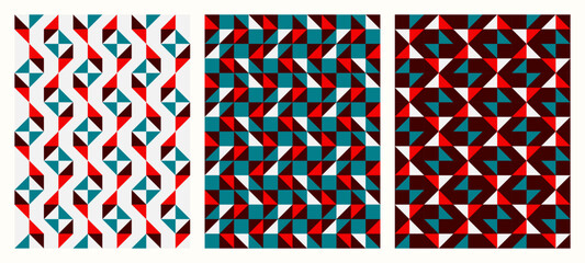 Juicy red and teal, Color tessellation set, bundle of modern seamless vector patterns. Neutral retro colors. Repeatable design for fabric collection, wallpapers,
