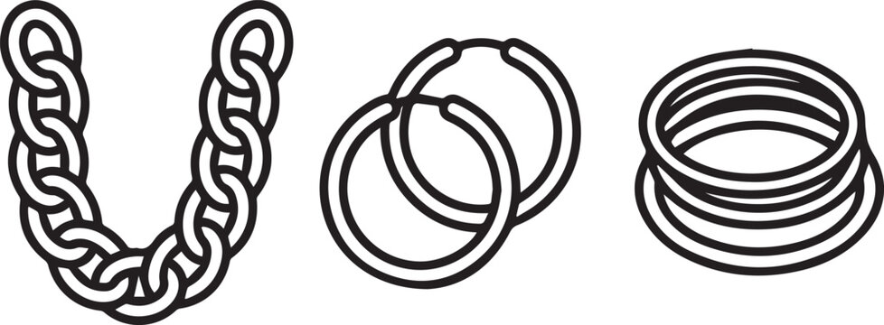 Chain necklace hoop earrings and stacked bangles line art jewelry
