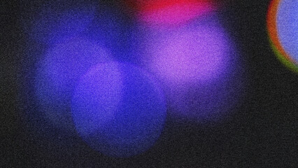 Blue and purple bokeh lights on dark grainy background, noise blurry texture, overlay effect © Lyalya Go
