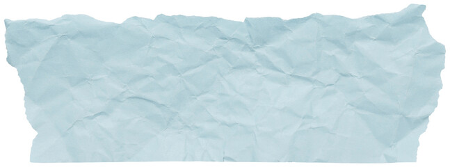 Strip of pale blue torn crumpled paper, isolated element to create collage in soft pastel colors