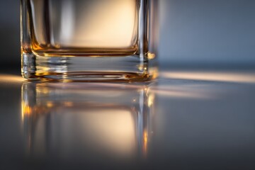 Close-up of Glass Bottle Base with Reflective Shelf and Gradient Background