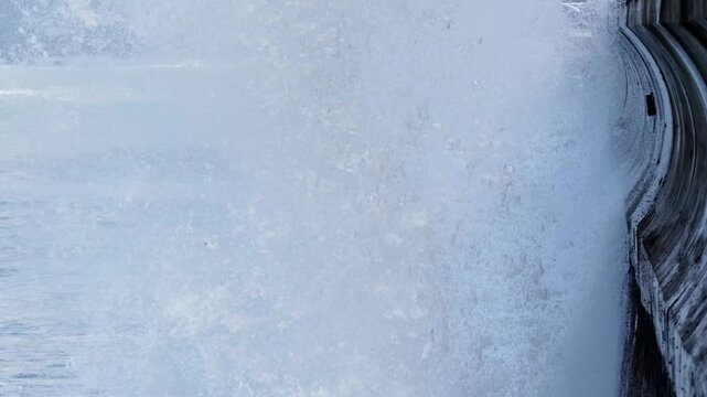 Powerful ocean waves crash into Madeira seawall