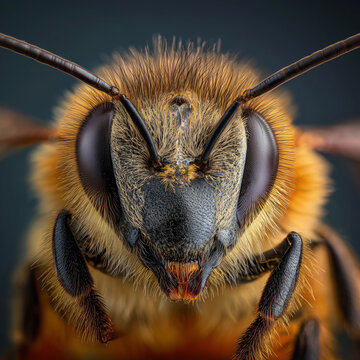 Close-up of bees face and compound eyes