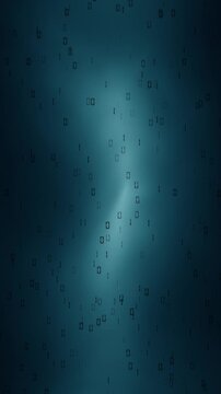 Abstract digital background with floating binary symbols and soft blue light, suggesting data flow, cybersecurity and futuristic technology space. Seamless looping. Vertical.
