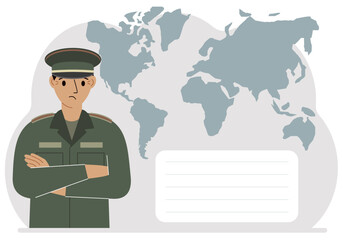 The profession of a soldier. A man in military uniform. Army and military concept. Vector flat illustration
