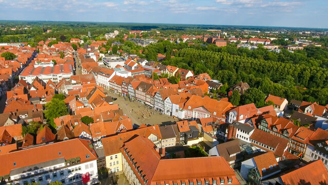 Aerial view of Celle at sunset, Germany