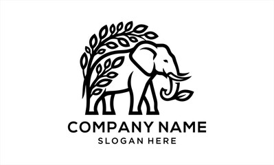 Obraz premium Elegant Elephant and Leaf Logo Design for Nature Conservation.