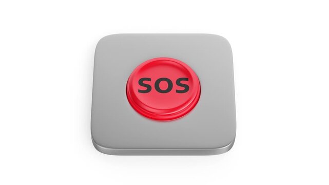Red round SOS button on white background