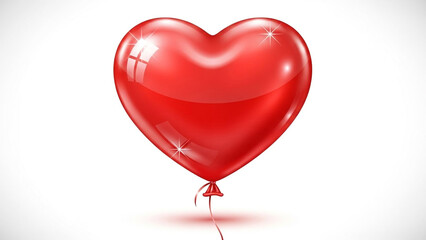 Red heart-shaped balloon in glossy finish with soft lighting and white background for valentines day