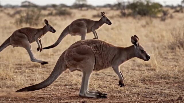 Kangaroos in Dry Grassland
