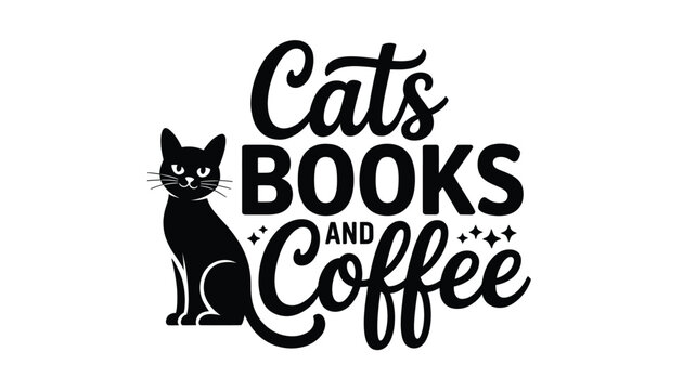 Cats, books, and coffee: a cozy illustration for feline lovers and avid readers Vector