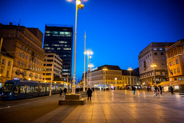 Ban Jelačić Square at night, Zagreb, Croatia