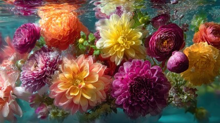Fototapeta premium Vibrant underwater flowers displaying a kaleidoscope of colors and textures.