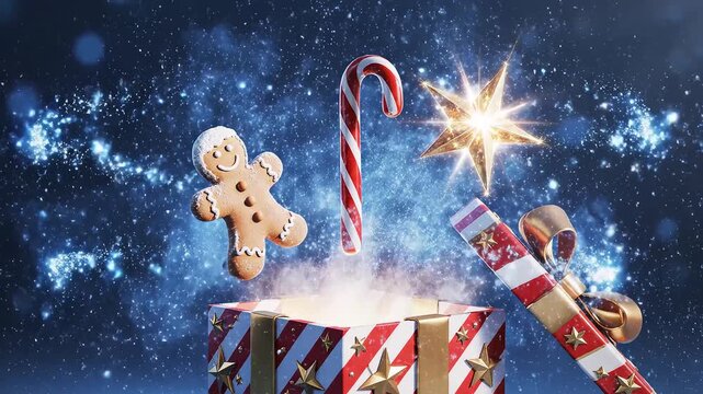 Christmas gift box with gingerbread man