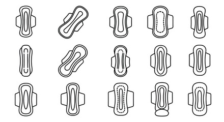 Various paperclip designs arranged in a grid black outline silhouette