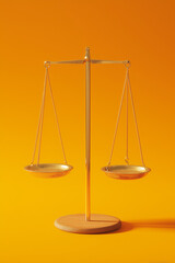 Golden balance scale on vibrant orange background