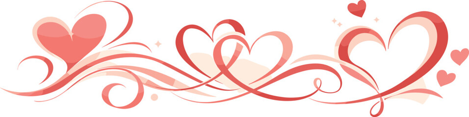 Hearts and swirls in pink and red with ornamental design elements.
