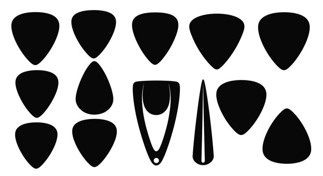 Collection of black guitar picks and accessories minimalist silhouette