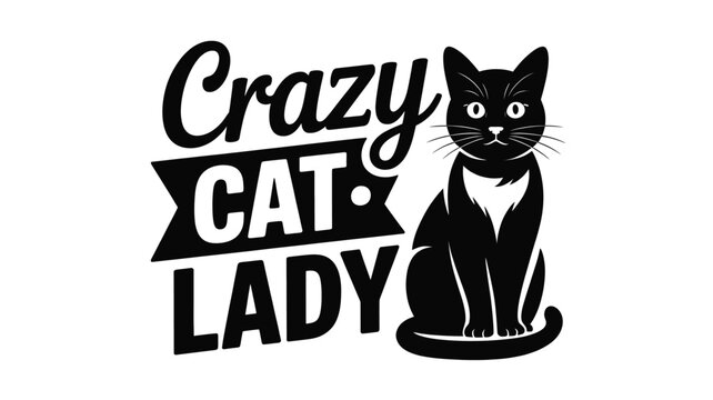 Charming crazy cat lady graphic with a stylish black feline silhouette Vector