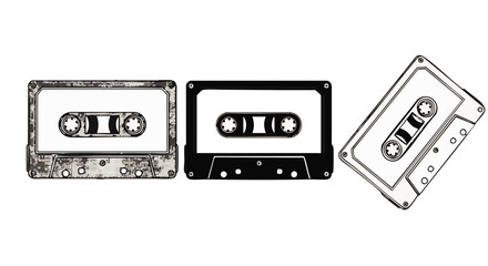 Obraz premium Three cassette tapes in different styles and colors audio cassettes music vintage retro