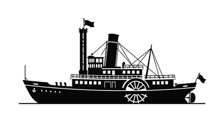 Obraz premium Vintage paddle steamer illustration with striking black silhouette