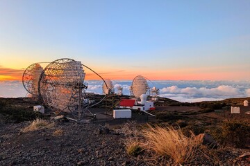 Scenic view of the astronomical observatory near the Caldera de Taburiente National Park on La Palma island, Spain, Europe