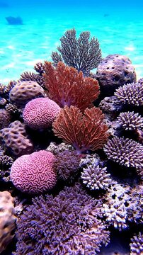 Vibrant Coral Reef Ecosystem Underwater With Diverse Marine Life and Clear Blue Water