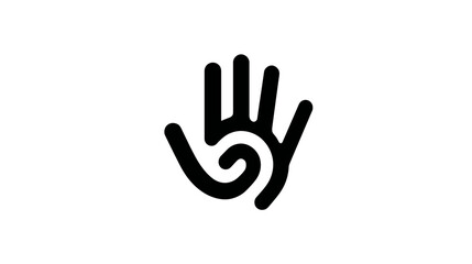 Obraz premium Stylized, minimalist hand symbol with a swirling design on the palm, stark contrast on white