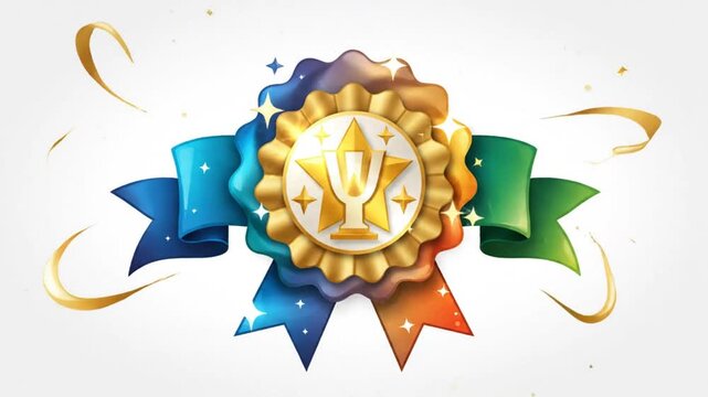 Celebration award with trophy symbol and ribbons on white background, congratulation, victory, achievement