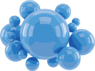A cluster of blue spheres of varying sizes with reflective surfaces and subtle highlights, depicted in a 3D illustration style from a close-up viewpoint