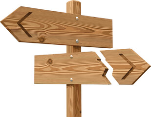 Multiple wooden directional signs pointing in different directions on a single post, indicating various paths to choose from.
