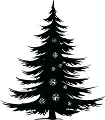 Obraz premium Black silhouette of a Christmas tree decorated with white snowflakes on transparent background. Festive holiday design representing winter and celebration