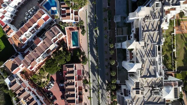 Top-down aerial view of rooftops and architecture in Torremolinos, Spain