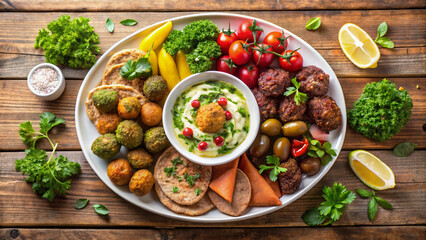 Lebanese Mezze Platter with Fresh Vegetables and Dips for Food Blogs, Healthy Eating Websites, Mediterranean Cuisine Articles, and Social Media Food Content