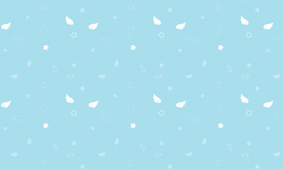 天使のはねと星マーク柄が並ぶ青い壁紙