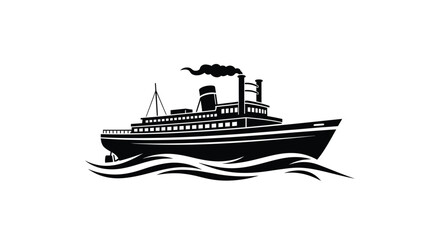 Obraz premium Vintage steamship sailing on water a striking black silhouette