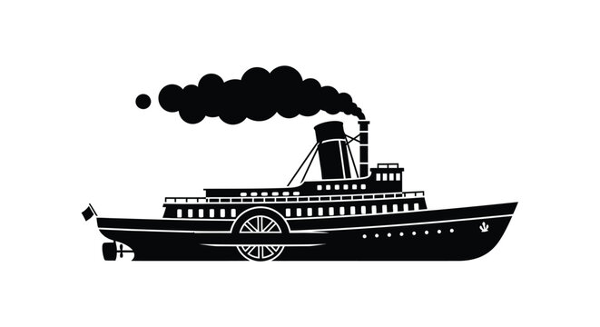Vintage steamship illustration with prominent smokestack a striking silhouette