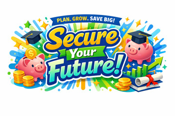 Obraz premium Colorful banner with piggy banks, coins, graduation cap, and diploma.