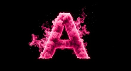 Vibrant pink letter a made of smoke or fog on a black background symbolizing creativity and uniqueness in a dramatic and eye catching way