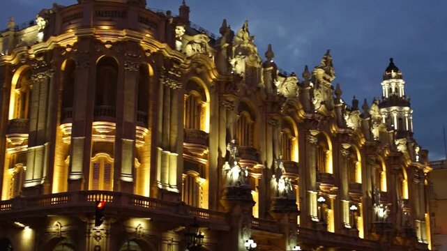Historic architecture of the National Capitol Building and the Great Theater in the city of Havana Cuba