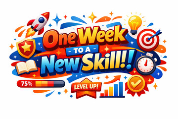 Colorful text with rocket, shield, book, lightbulb, target, clock, progress bar, graph, checkmark.