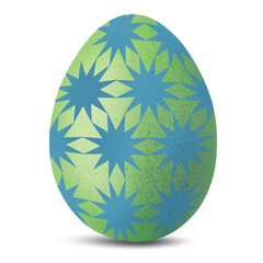 Easter egg dyed in green color with pattern on white background