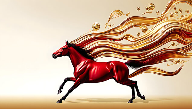 Red abstract galloping horse