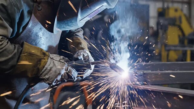 Person welding metal with sparks