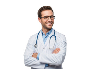 Fototapeta premium Smiling doctor isolated on transparent background