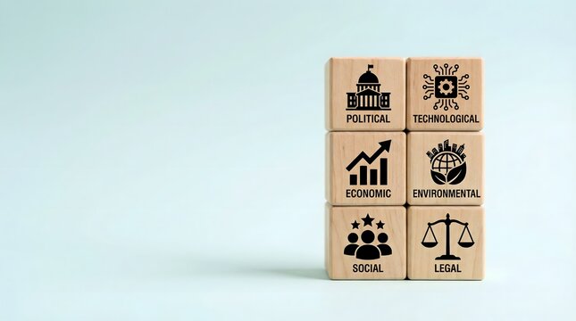 wooden blocks with icons representing different sectors