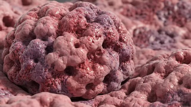 Animated visualization of malignant cancer cells undergoing uncontrolled abnormal growth on a microscopic level